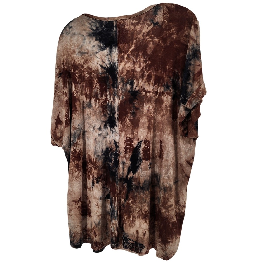 Coin 1804 Women 2X Brown Tie Dye V-Neck Short Sleeve Tunic Top Relaxed Fit NEW - Picture 2 of 5